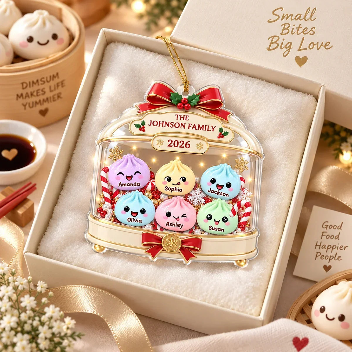 Personalized Dumpling Family Acrylic Ornament Custom Gift for Christmas