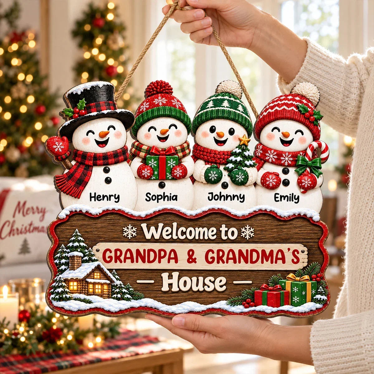 Personalized Snowman Family Wooden Sign Gift for Grandparents Christmas Decor