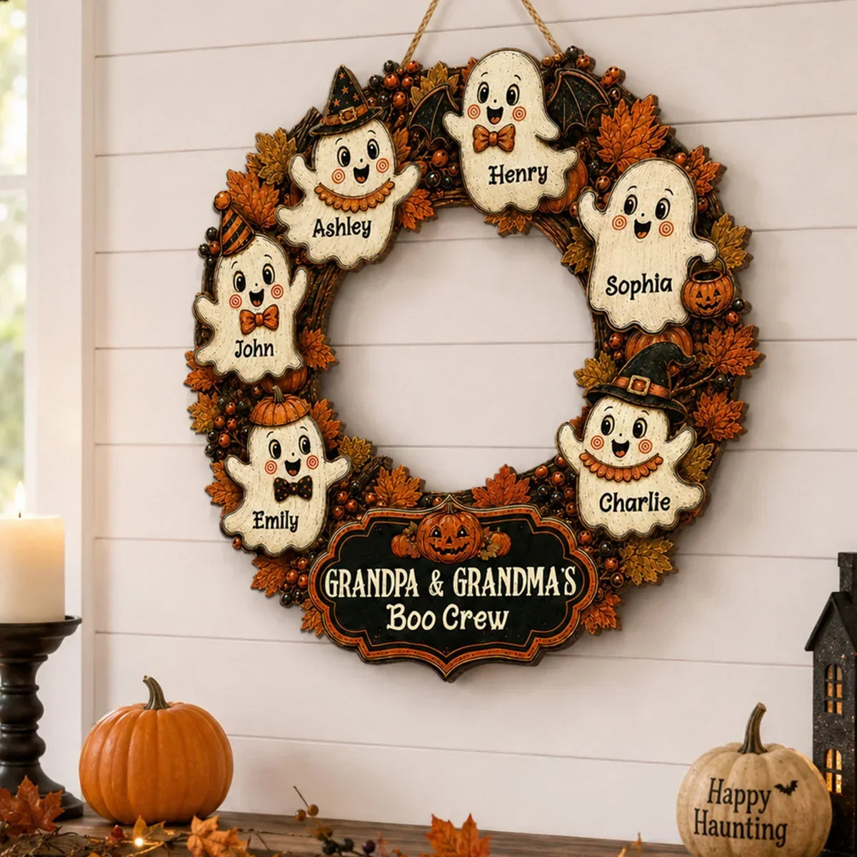 Personalized Wooden Halloween Sign Cute Ghost Decor Gift for Grandma & Grandpa