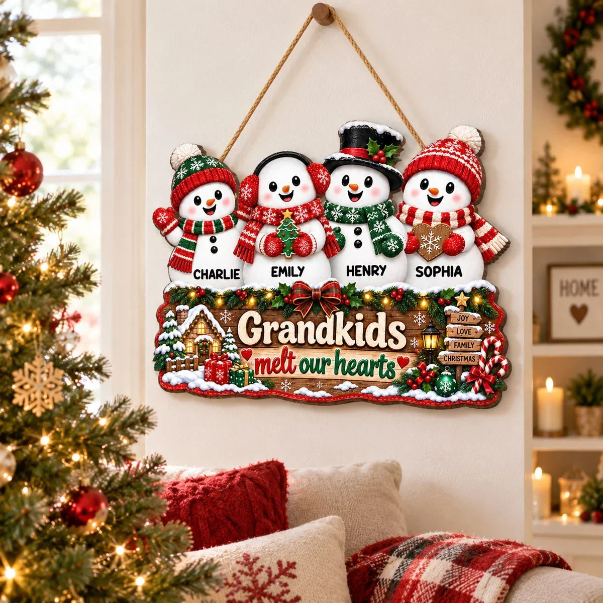 Personalized Wooden Snowman Sign Gift for Grandparents