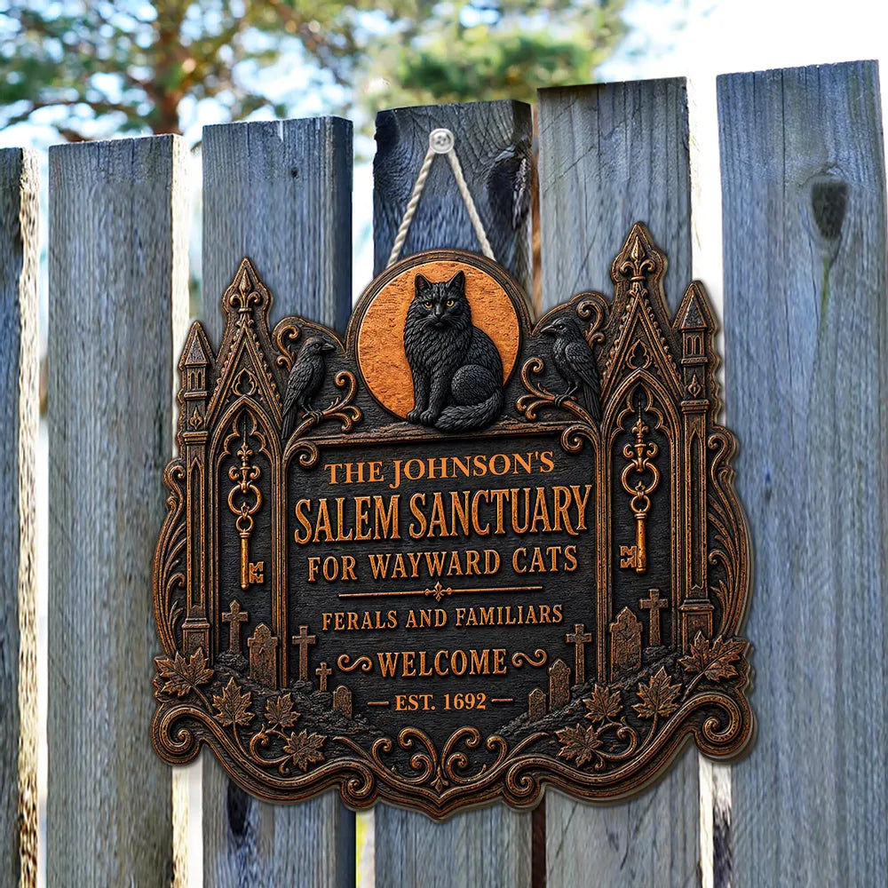Personalized Haunted House Wooden Sign for Cat Lovers Gift