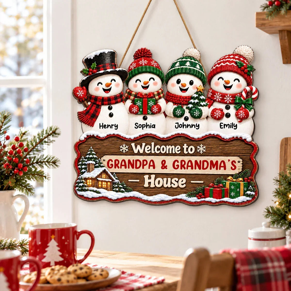 Personalized Snowman Family Wooden Sign Gift for Grandparents Christmas Decor