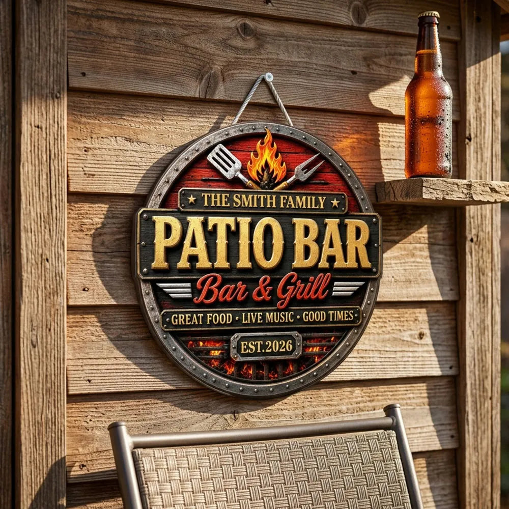 Personalized Wooden Grill Sign Custom Family Name Home Decor