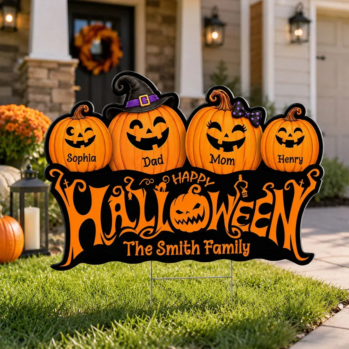 Personalized Halloween Yard Sign Smiling Jack-O-Lantern Family Gift
