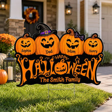 Load image into Gallery viewer, Personalized Halloween Yard Sign Smiling Jack-O-Lantern Family Gift
