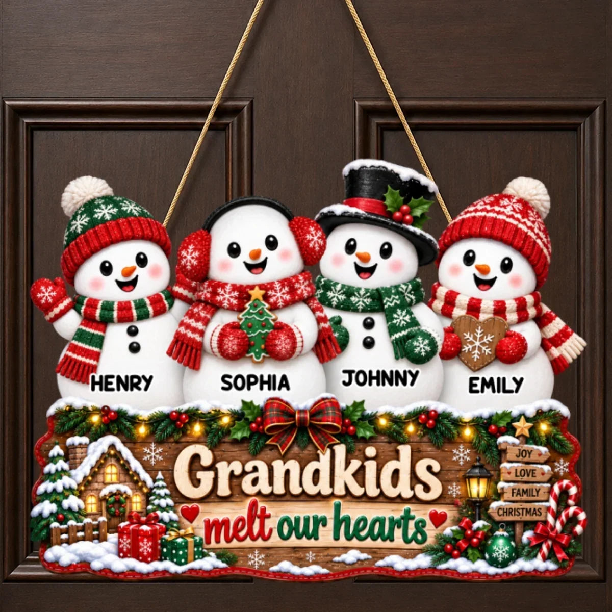 Personalized Wooden Snowman Sign Gift for Grandparents
