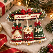 Load image into Gallery viewer, Personalized Family Christmas Ornament Custom Bells Red Green

