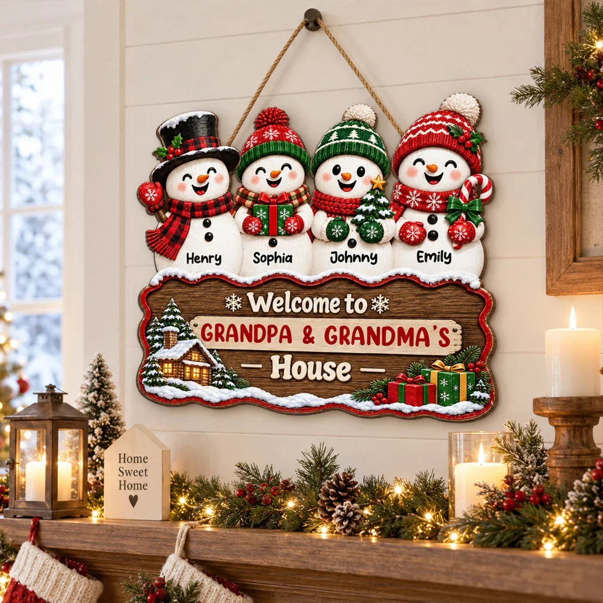 Personalized Snowman Family Wooden Sign Gift for Grandparents Christmas Decor