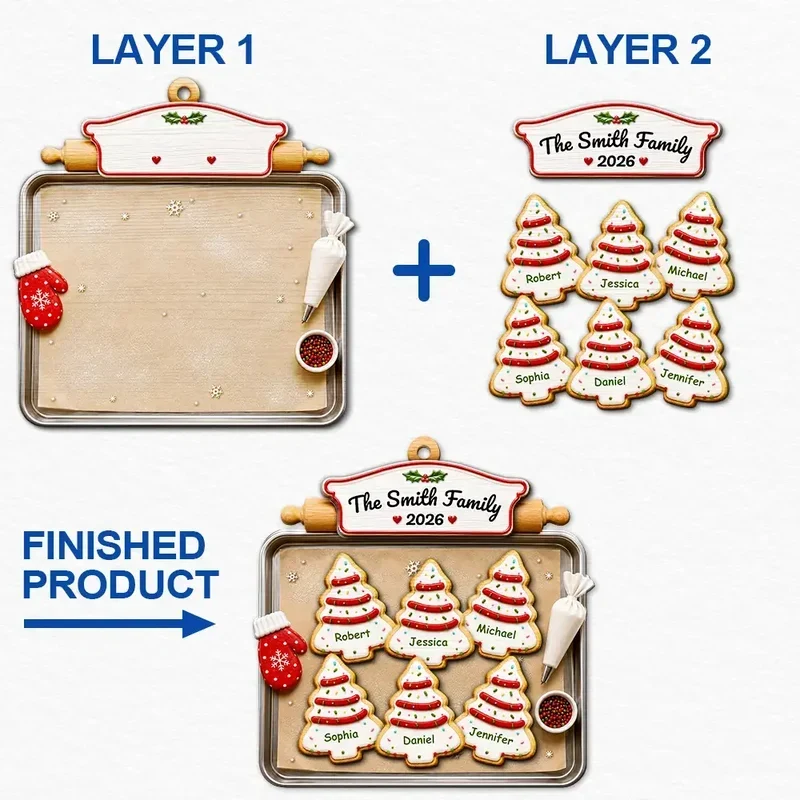 Personalized Wooden Family Tree Ornament Red Green Gift