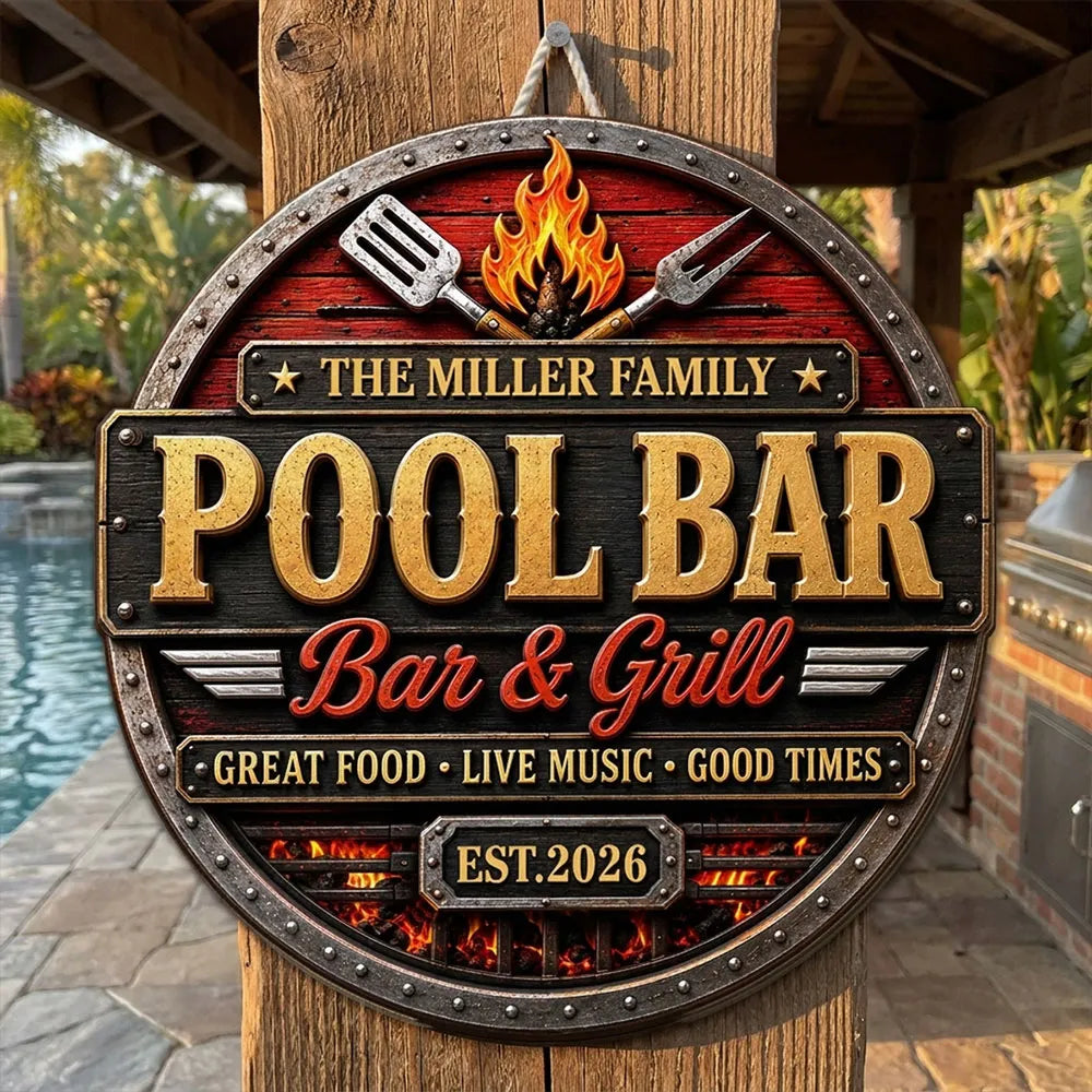 Personalized Wooden Grill Sign Custom Family Name Home Decor