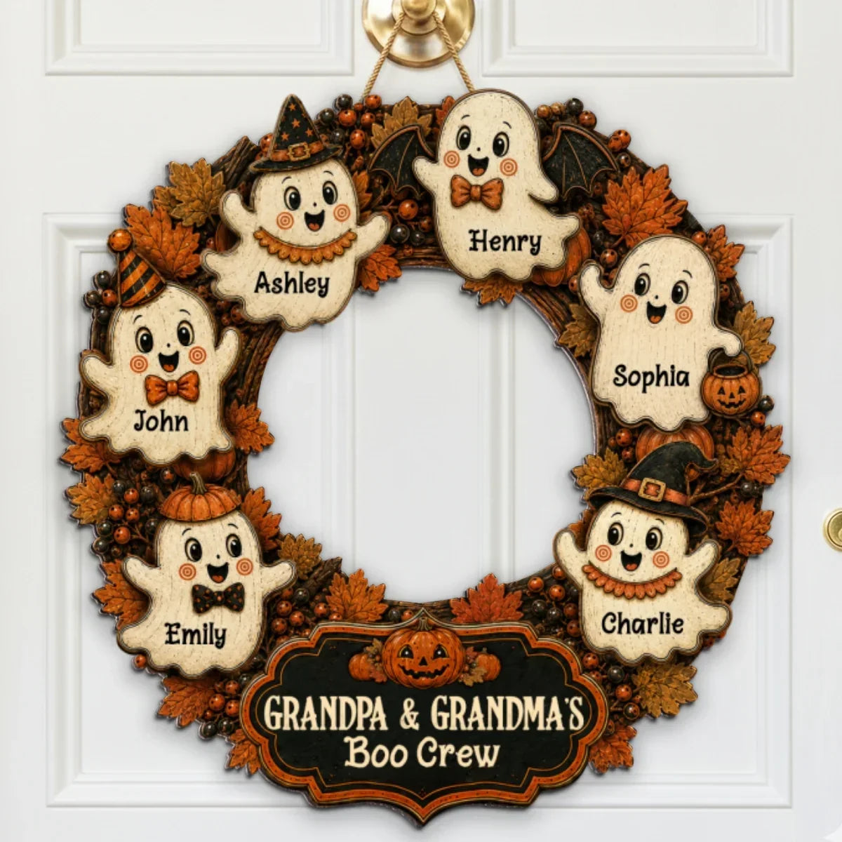 Personalized Wooden Halloween Sign Cute Ghost Decor Gift for Grandma & Grandpa