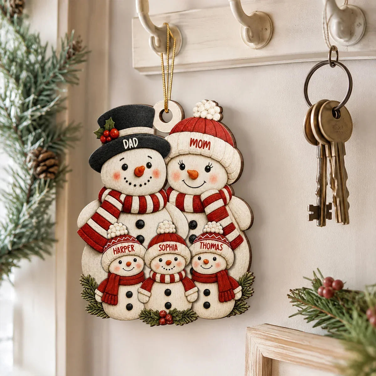 Personalized Wooden Snowman Ornament for Grandparents Family Gift