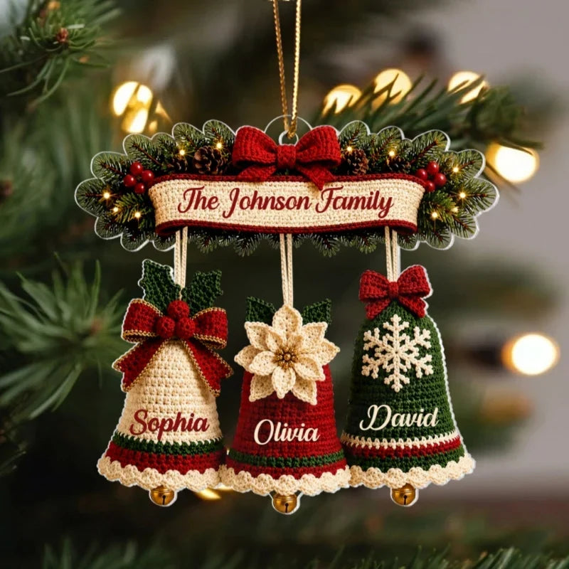 Personalized Family Christmas Ornament Custom Bells Red Green