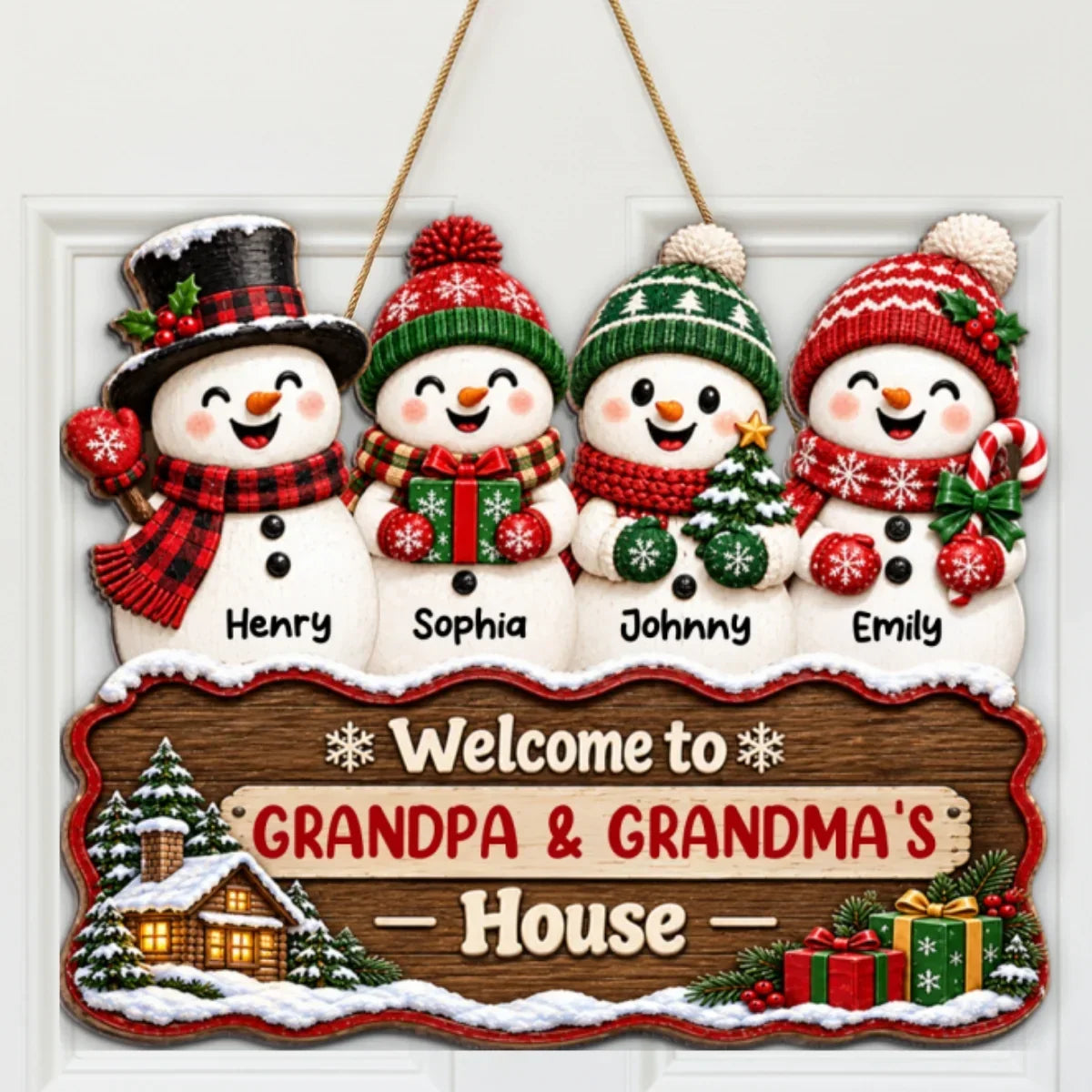 Personalized Snowman Family Wooden Sign Gift for Grandparents Christmas Decor