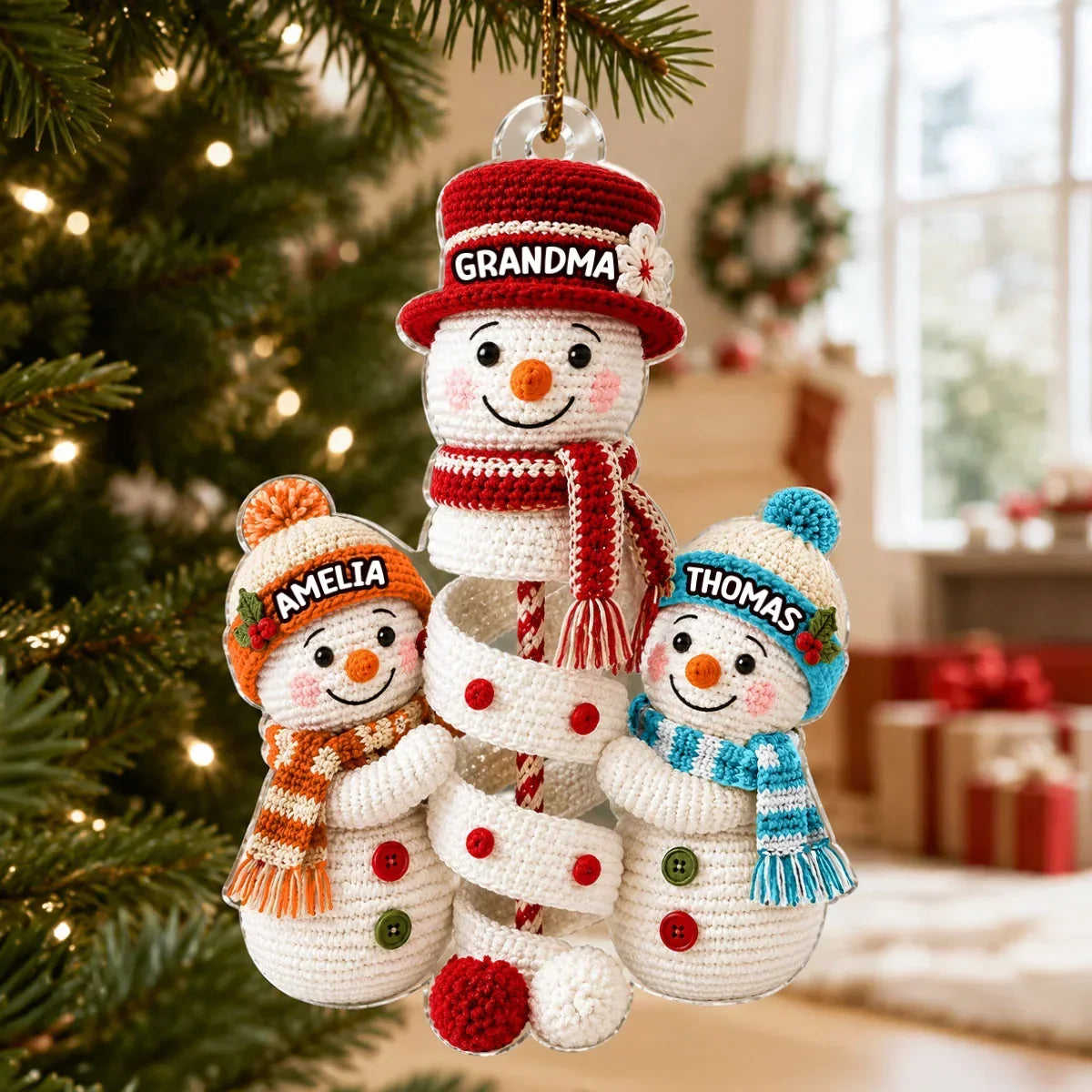 Personalized Acrylic Ornament Snowman Family Scene Gift for Grandma
