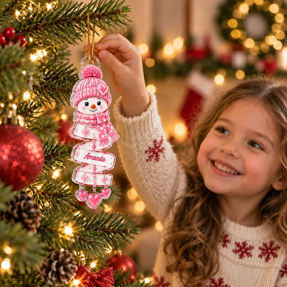 Personalized Acrylic Snowman Ornament Creative Gift for Grandchildren