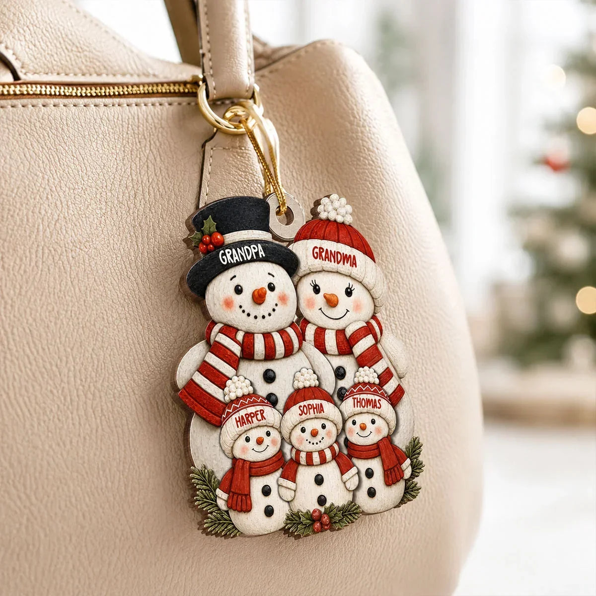 Personalized Wooden Snowman Ornament for Grandparents Family Gift