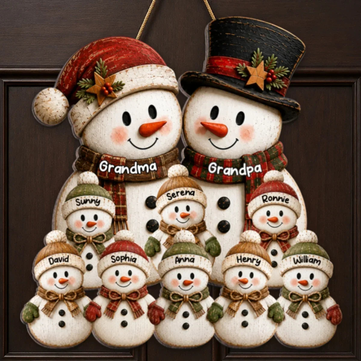Personalized Wooden Sign Snowman Family Gift for Grandma & Grandpa