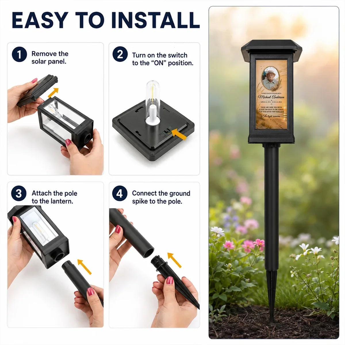 Personalized Solar Garden Stake Light Customized Remembrance Gift Family
