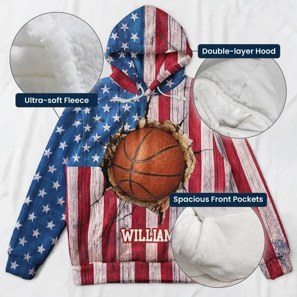 Personalized Youth Flannel Hoodie Baseball Vintage Design Gift