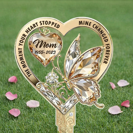 Personalized Memorial Garden Stake for Mom - Heart and Butterfly Design Sign MagicInPrints