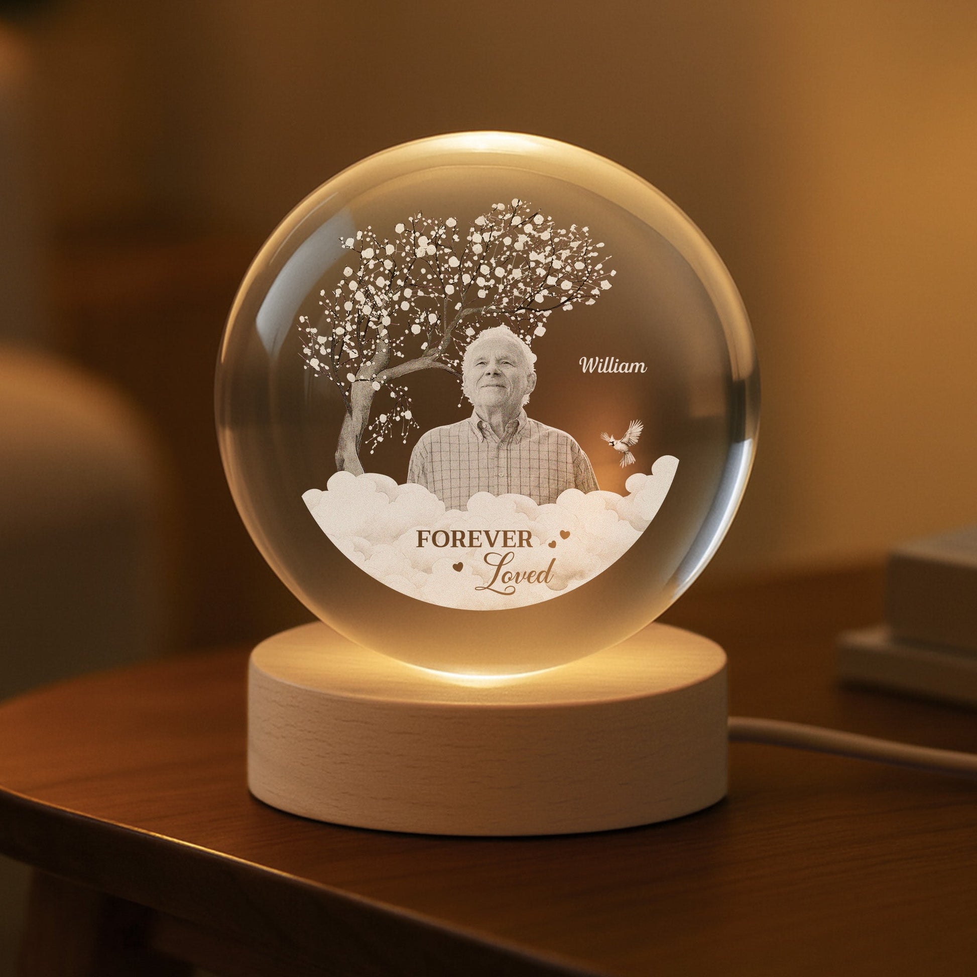 Personalized Memorial Crystal Ball Light for Loved Ones - Sentimental Keepsake Lamp MagicInPrints
