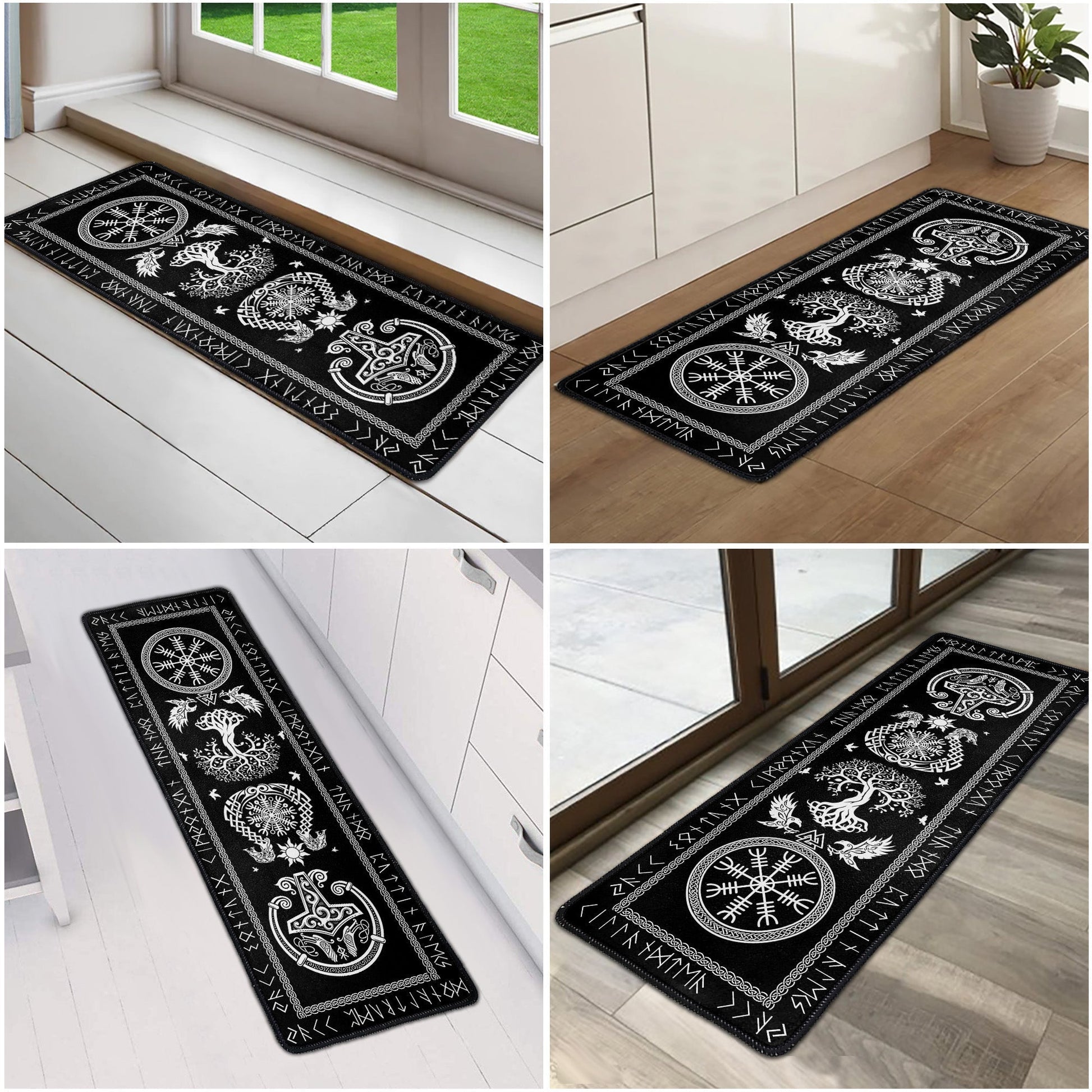 Viking Rune Kitchen Runner Rug for Home Decor - Nordic Mythology Design Doormat MagicInPrints