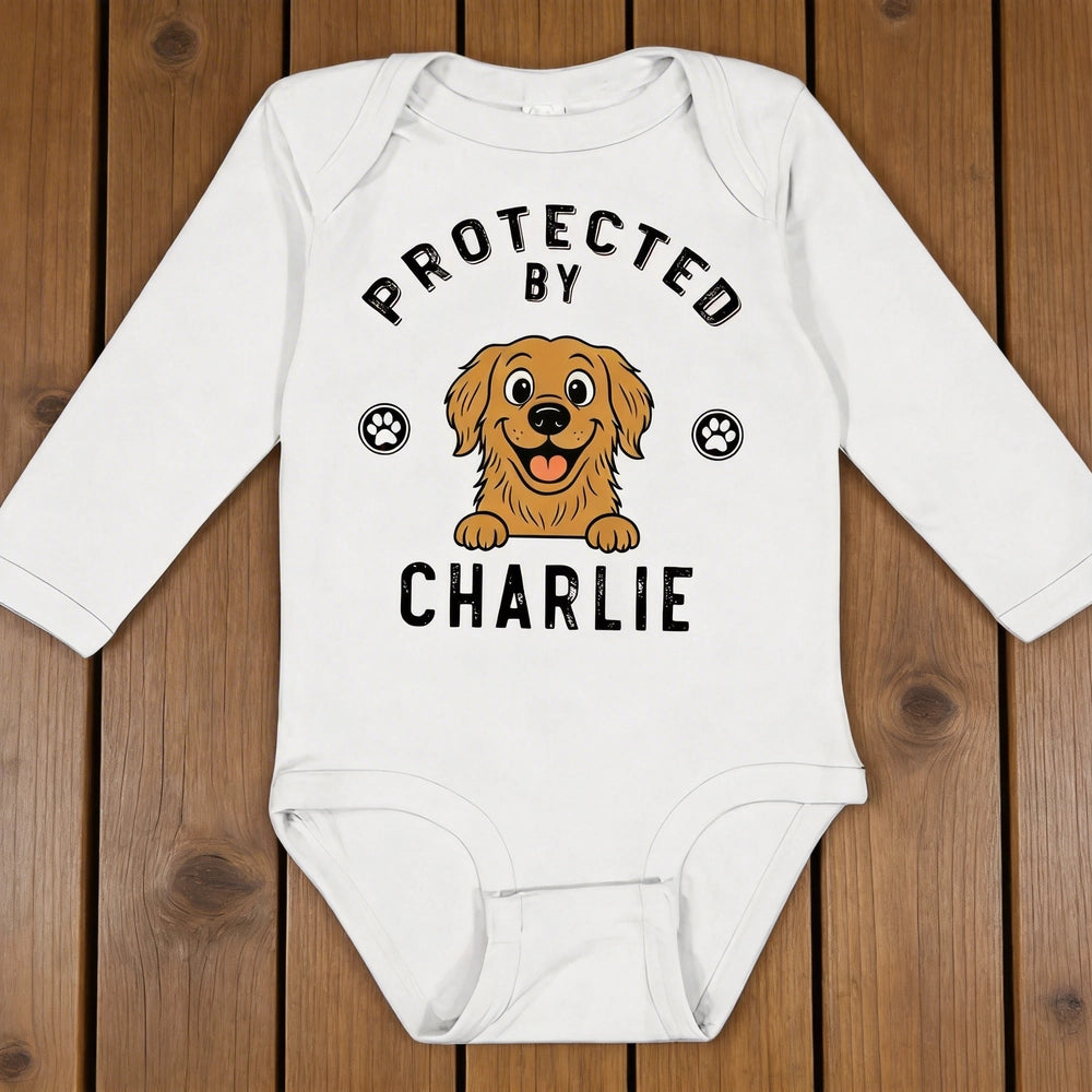 Custom Baby Onesie for Dog Lovers - Protected by Charlie Design Cloth MagicInPrints