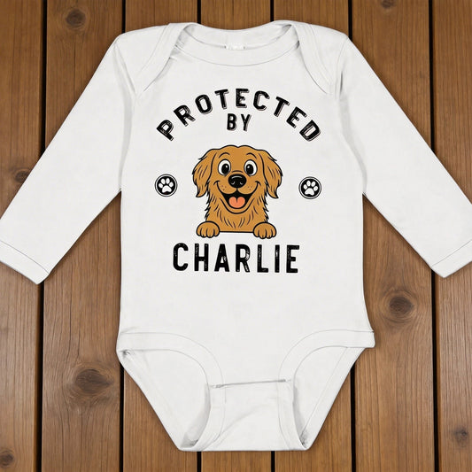 Custom Baby Onesie for Dog Lovers - Protected by Charlie Design Cloth MagicInPrints