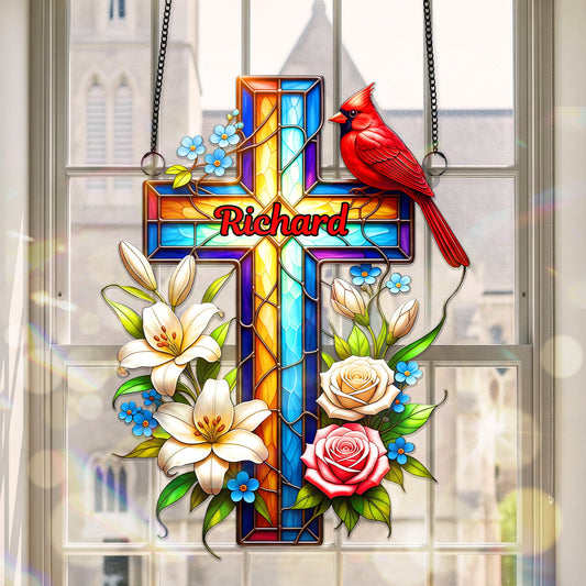 Cardinal Cross Memorial Suncatcher Ornament Personalized Gifts For Heaven Ornament MagicInPrints