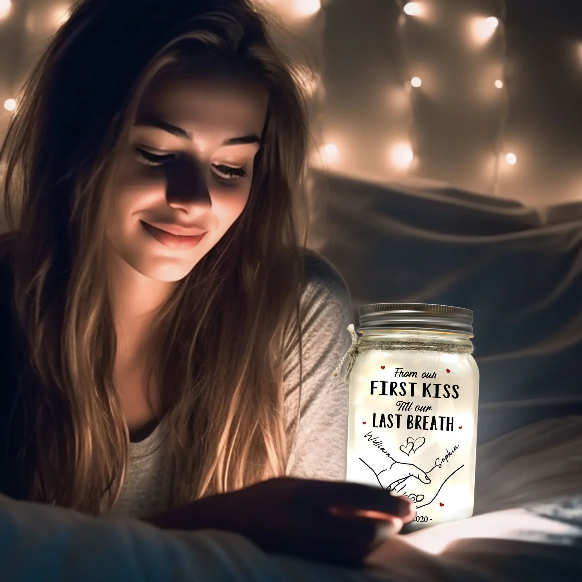 Personalized LED Mason Jar for Couples - Romantic Gift for Anniversaries Lamp MagicInPrints