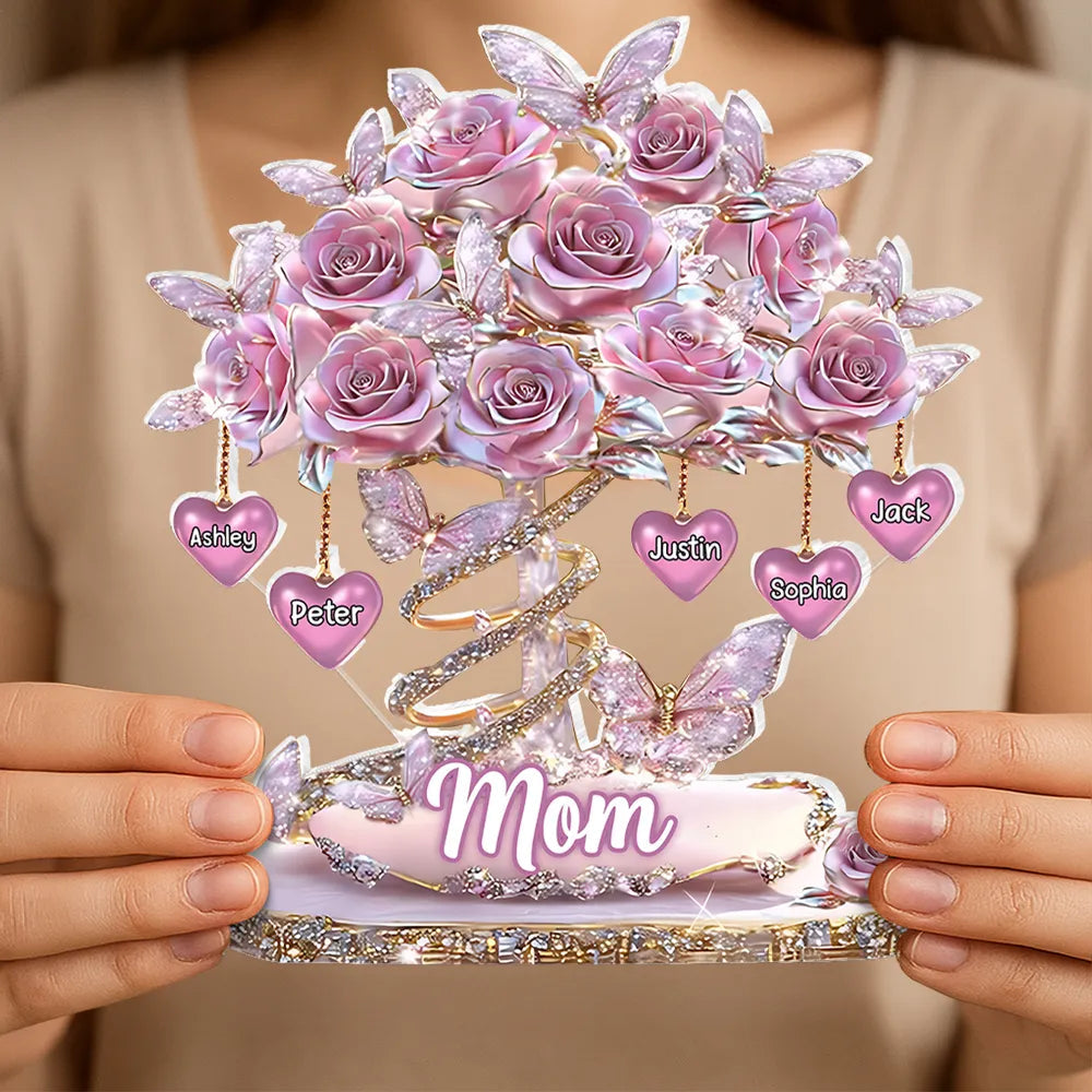 Personalized Rose Butterfly Family Tree Ornament for Mom - Mother's Day Gift Plaque MagicInPrints