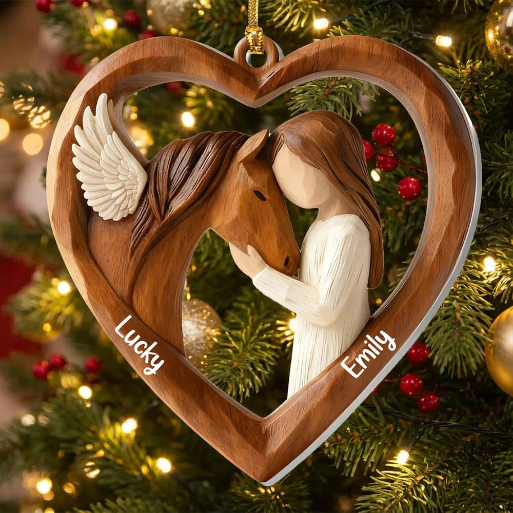 Personalized Heart-Shaped Wooden Ornament for Horse Lovers - Christmas Gift Ornament MagicInPrints