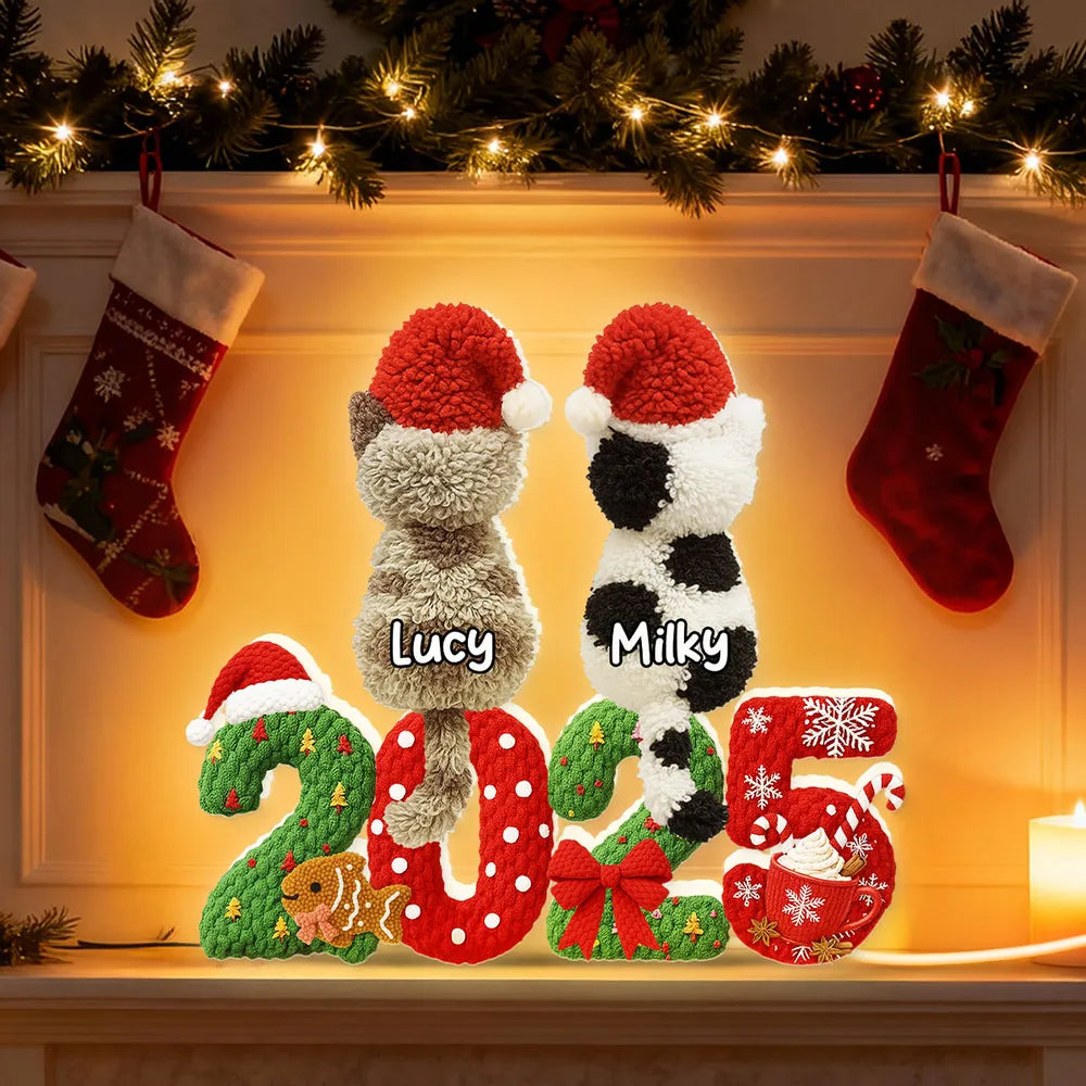 Personalized Cat Christmas Decoration with Names - Holiday 2025 Gift Plaque MagicInPrints