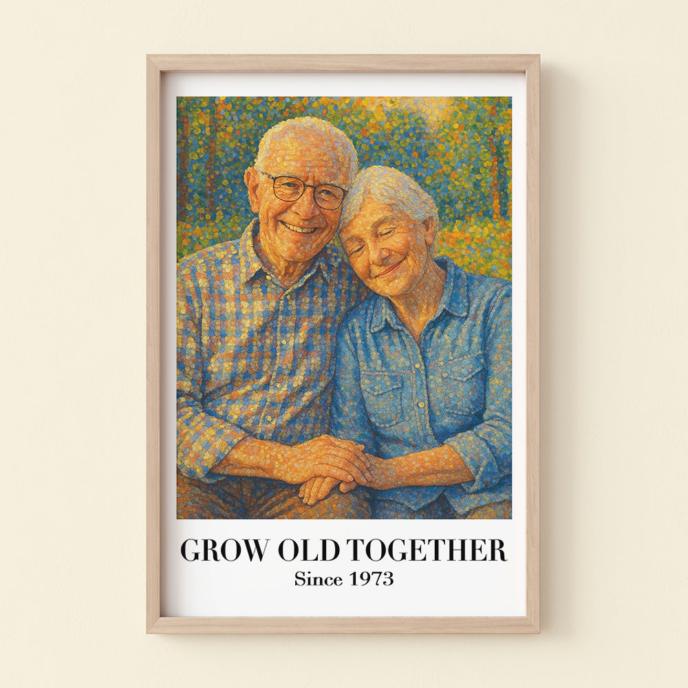 “Grow Old Together” - Personalized Pointillism Art Couple Poster - Custom Gift for Anniversary, Weddings, and Special Occasions Poster & Canvas MagicInPrints