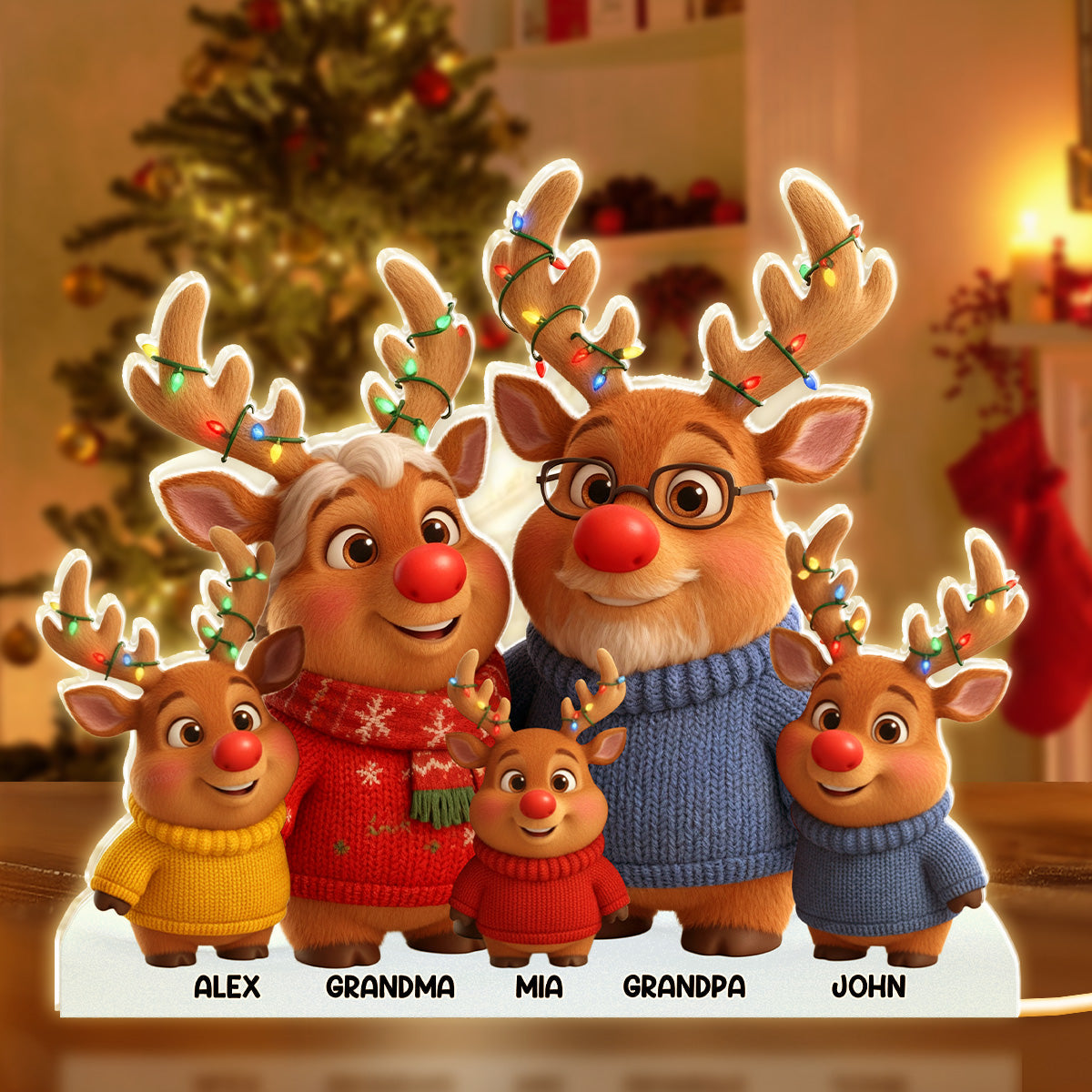 Custom Family Reindeer Figurine Set with Names - Christmas Decor Plaque MagicInPrints