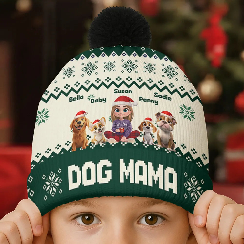 Personalized Dog Mom Beanie for Women - Christmas Holiday Gift Hat MagicInPrints