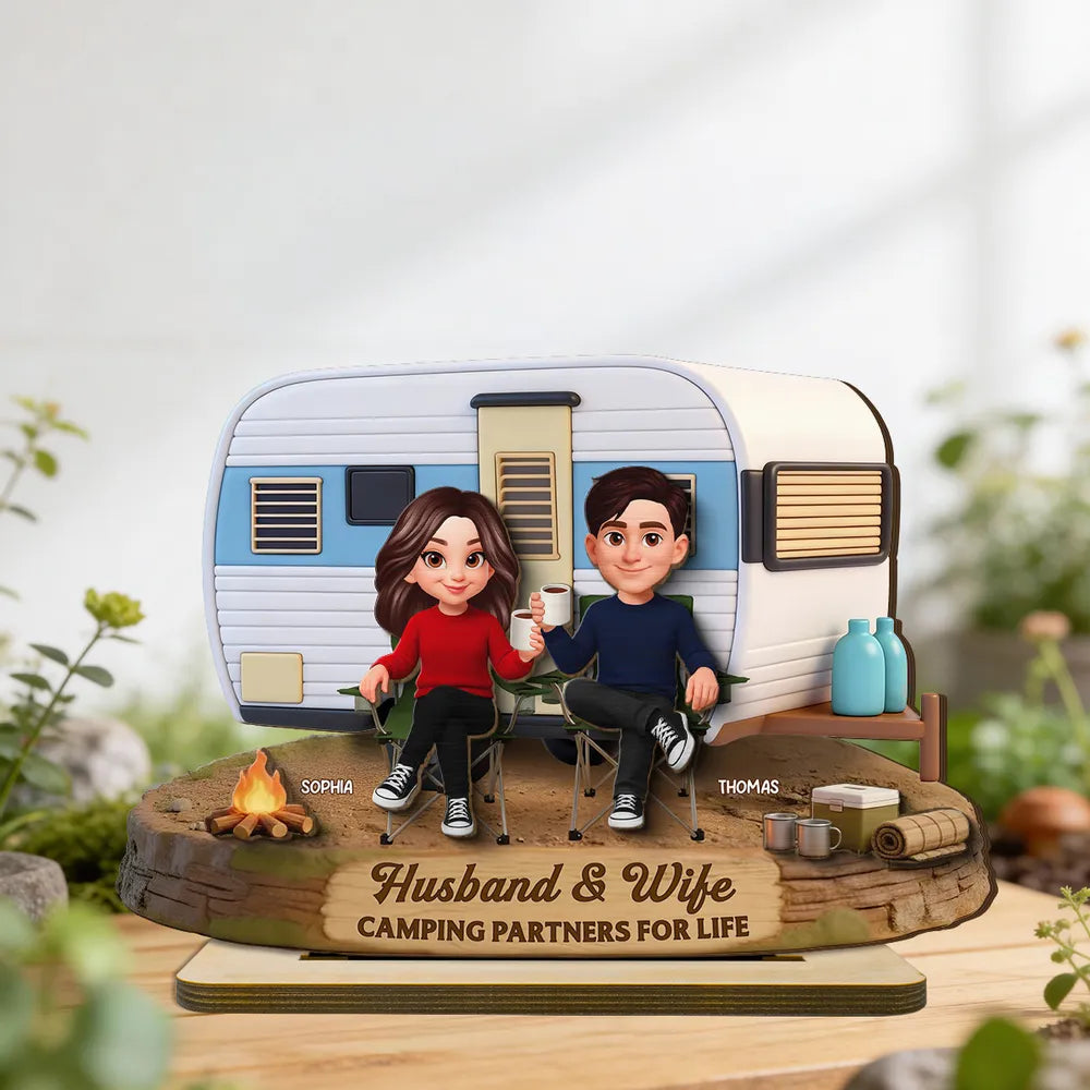 Custom Couple Figurine Camping Partners - Husband & Wife Gift Plaque MagicInPrints
