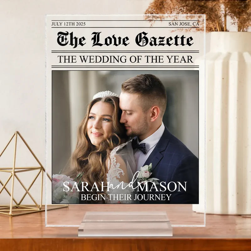 Personalized Wedding Newspaper Acrylic Sign for Couples - Wedding Keepsake Plaque MagicInPrints