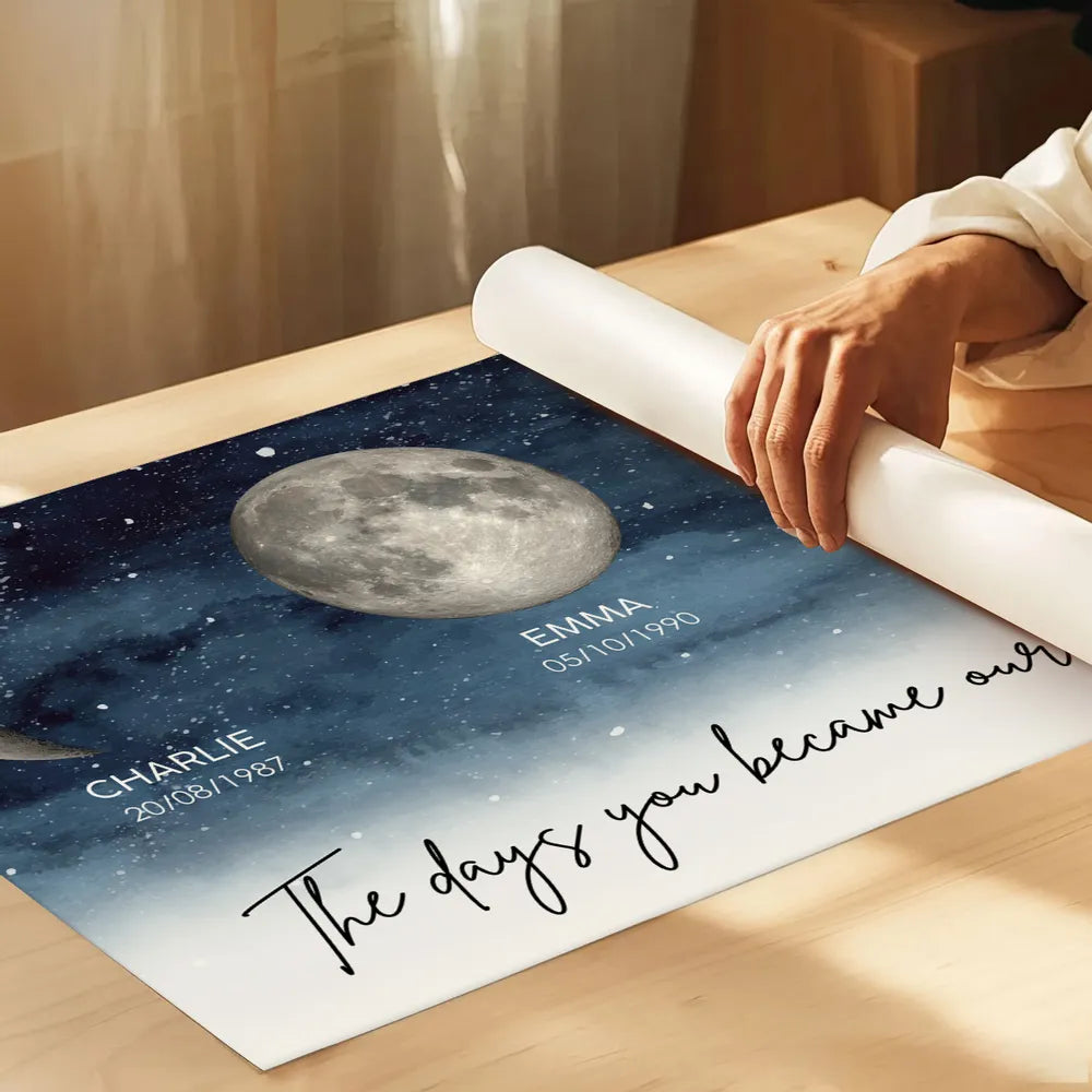 Personalized Moon Phase Print for Mom - Custom Dates and Names - Sentimental Gift Poster or Canvas MagicInPrints