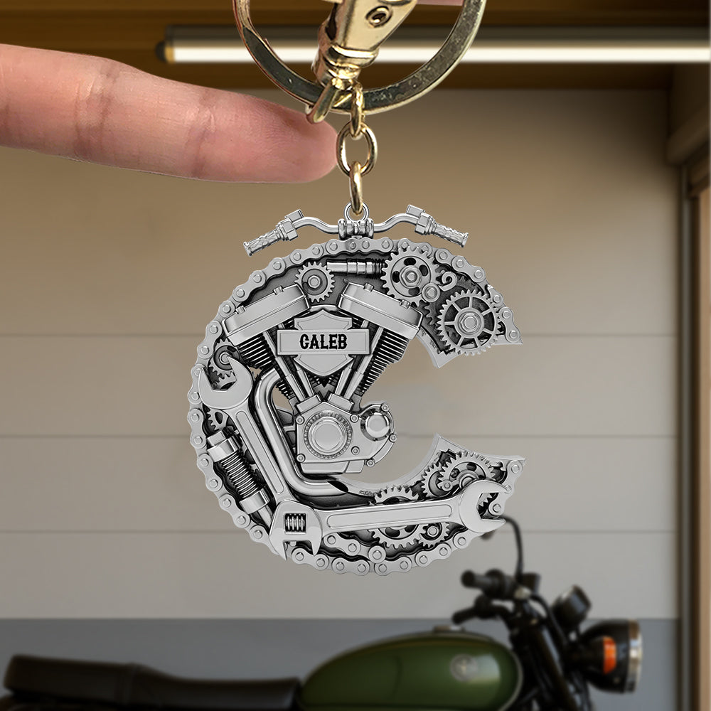 Ride with Passion: Motorcycle Mechanical Initial Keychain - Personalized Gifts for Bikers Keychains MagicInPrints