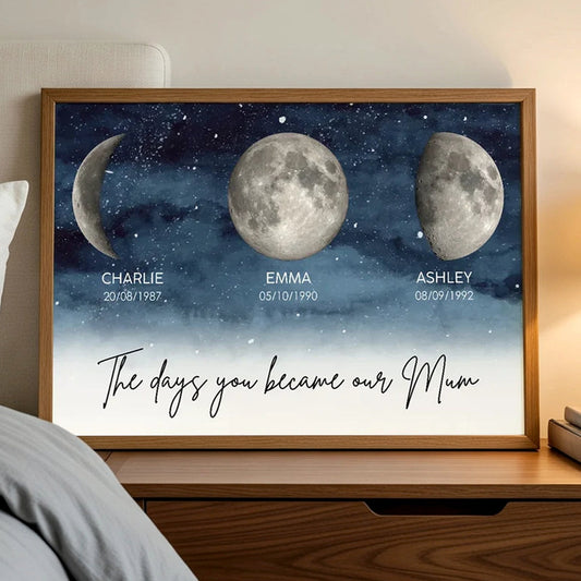 Personalized Moon Phase Print for Mom - Custom Dates and Names - Sentimental Gift Poster or Canvas MagicInPrints
