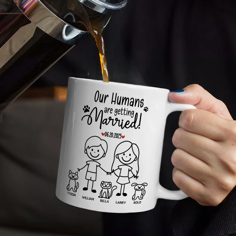 Personalized Wedding Announcement Mug for Couples with Pets - Engagement Gift Cup MagicInPrints