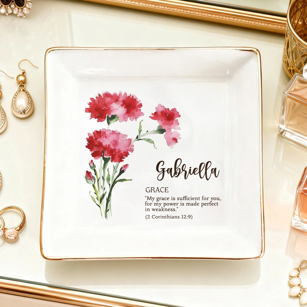 Personalized Jewelry Tray for Women with Carnation Design - Inspirational Gift Jewelry MagicInPrints