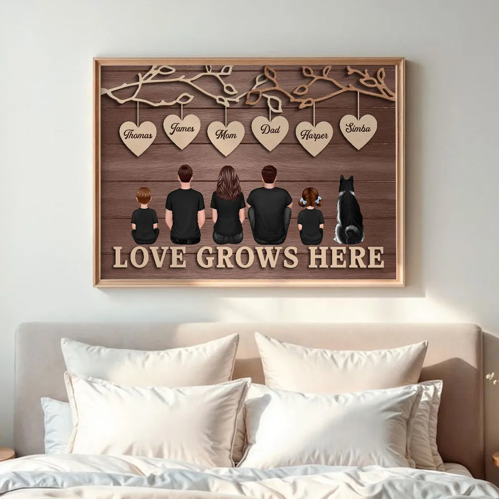 Personalized Family Wall Art for Home Decor - Love Grows Here Poster or Canvas MagicInPrints