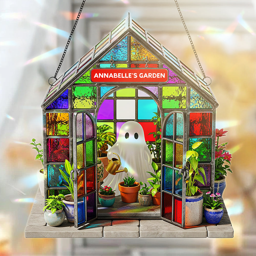 “Bring a Touch of Magic to Any Home” - Ghost Garden House Suncatcher, Personalized Gift for Plant Lovers & Friends Ornament MagicInPrints