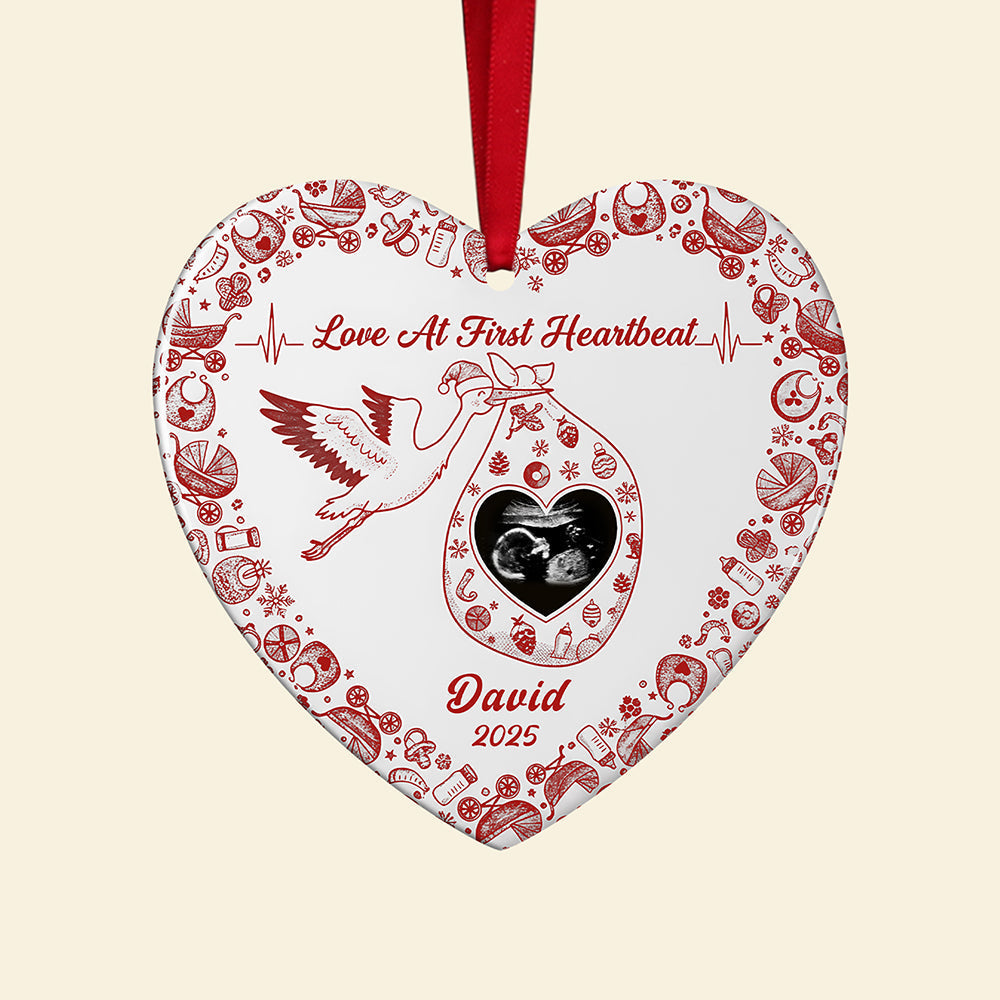 Love At First Heartbeat - Personalized Christmas Gift for Pregnant Women - Heart Ceramic Ornament Ornament MagicInPrints