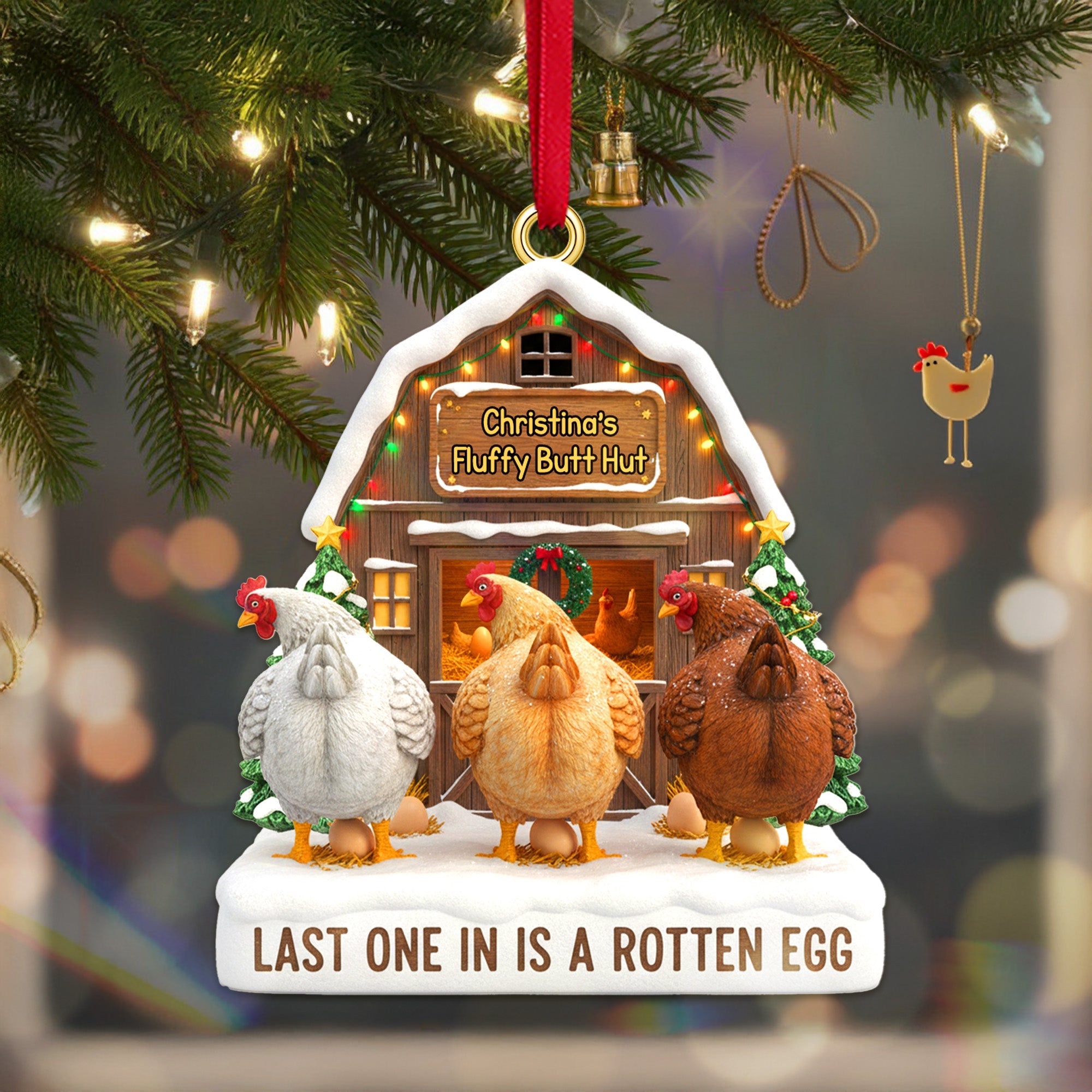 "Last One in is a Rotten Egg" - Chicken Farm Acrylic Ornament, Personalize for Farmers Ornament MagicInPrints