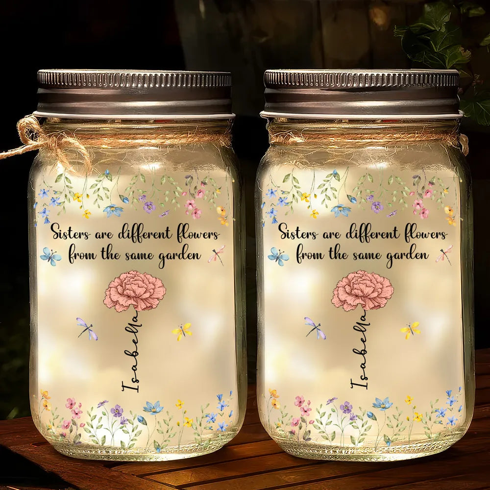 Personalized Mason Jar Light for Sisters - Sentimental Gift with Floral Design Lamp MagicInPrints
