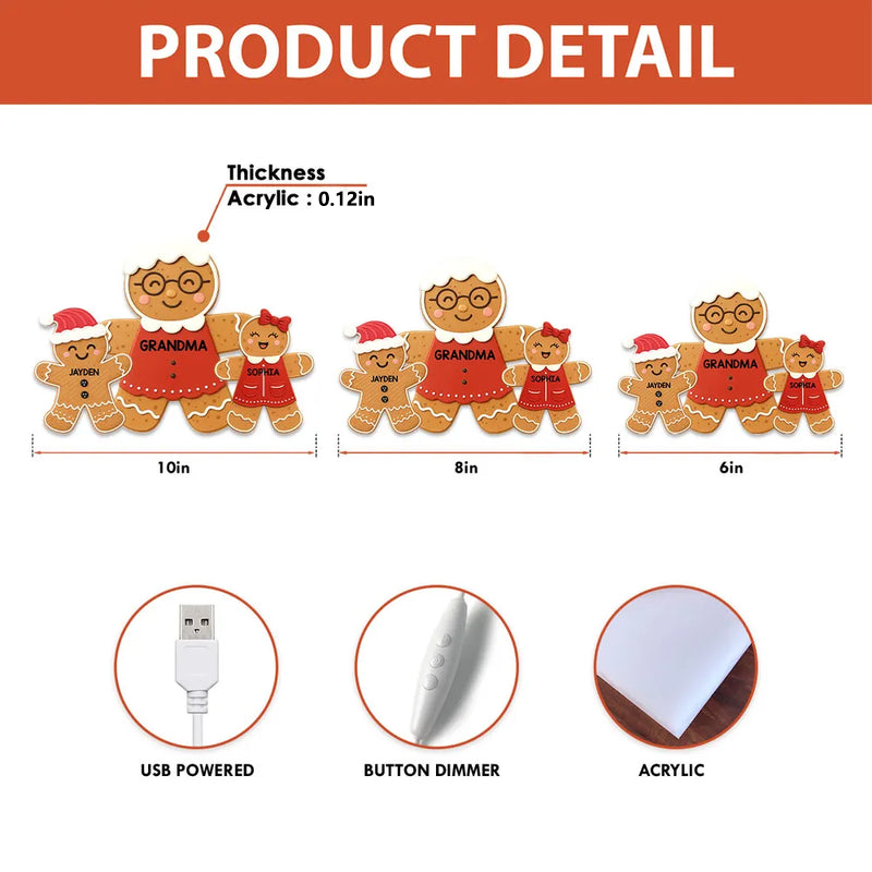 Personalized Gingerbread Family LED Light for Grandma - Christmas Decor Gift Plaque MagicInPrints